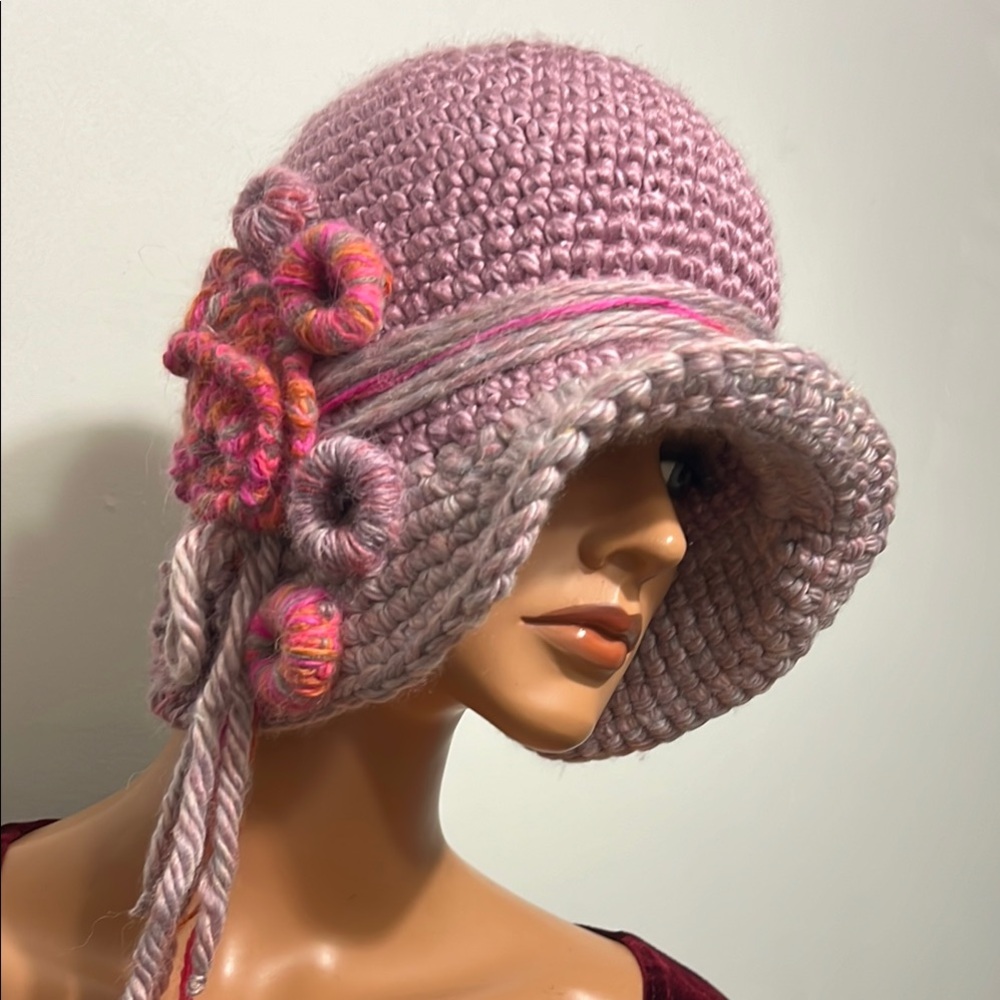 Chic Lavender Crochet Hat with Floral Details